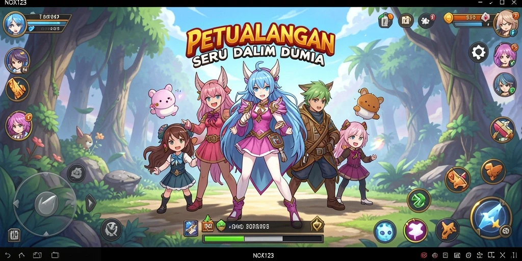 Tampilan gameplay NOX123 yang menarik dan penuh warna