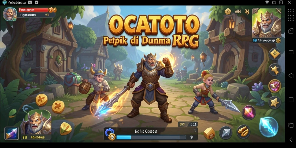 Tampilan gameplay OCATOTO dengan karakter beraksi dalam pertempuran RPG.