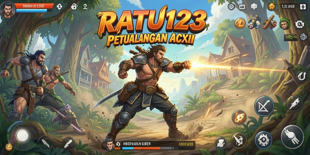 Screenshot utama yang menunjukkan aksi pertempuran seru di RATU123.